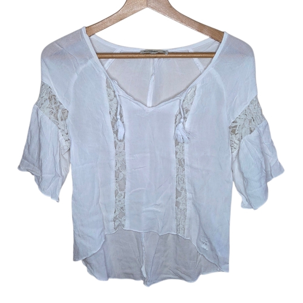 Abercrombie Kids | White Peasant Boho Blouse Lace Details Girls Size XL